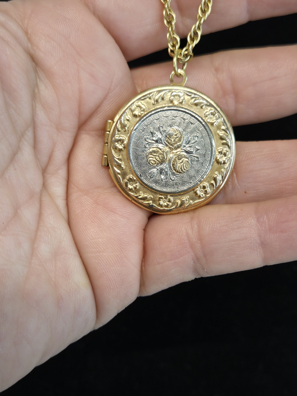 Vintage Gold and Silver Floral Locket Necklace - Women Jewelry
